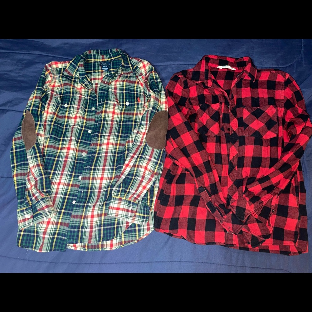 Polo Ralph Lauren plaid flannel and H&M checker lumberjack boys button up shirts
